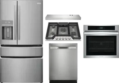 5 Piece Package Includes Refrigerator, Cooktop, Wall Oven, Hood And Dishwasher