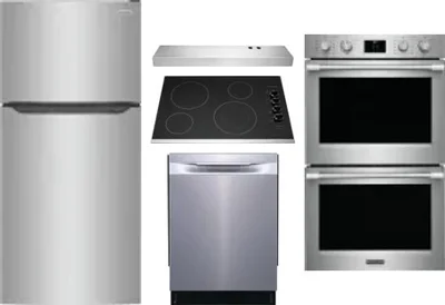 5 Piece Package Includes Refrigerator, Cooktop, Wall Oven, Hood And Dishwasher