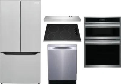 5 Piece Package Includes Refrigerator, Cooktop, Wall Oven, Hood And Dishwasher