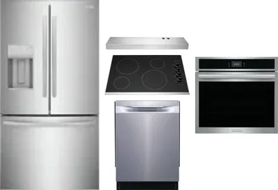5 Piece Package Includes Refrigerator, Cooktop, Wall Oven, Hood And Dishwasher