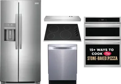 5 Piece Package Includes Refrigerator, Cooktop, Wall Oven, Hood And Dishwasher