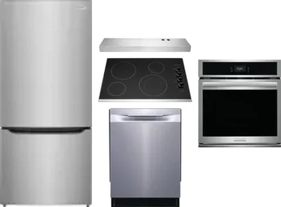 5 Piece Package Includes Refrigerator, Cooktop, Wall Oven, Hood And Dishwasher