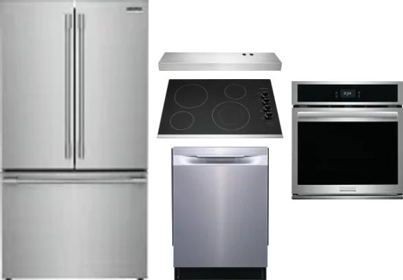 5 Piece Package Includes Refrigerator, Cooktop, Wall Oven, Hood And Dishwasher