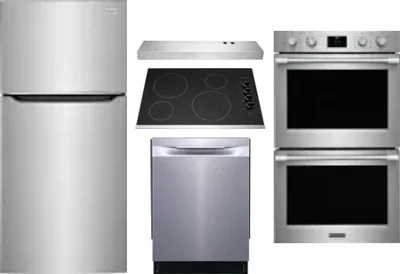 5 Piece Package Includes Refrigerator, Cooktop, Wall Oven, Hood And Dishwasher