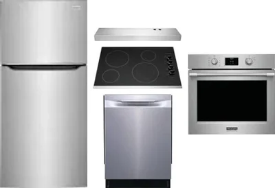 5 Piece Package Includes Refrigerator, Cooktop, Wall Oven, Hood And Dishwasher
