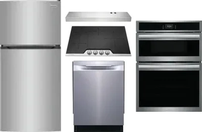 5 Piece Package Includes Refrigerator, Cooktop, Wall Oven, Hood And Dishwasher