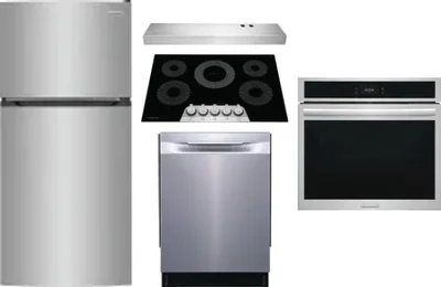 5 Piece Package Includes Refrigerator, Cooktop, Wall Oven, Hood And Dishwasher