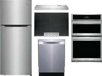 5 Piece Package Includes Refrigerator, Cooktop, Wall Oven, Hood And Dishwasher