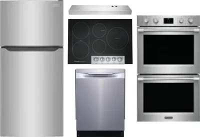 5 Piece Package Includes Refrigerator, Cooktop, Wall Oven, Hood And Dishwasher