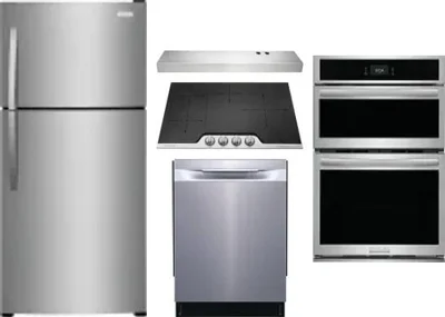 5 Piece Package Includes Refrigerator, Cooktop, Wall Oven, Hood And Dishwasher
