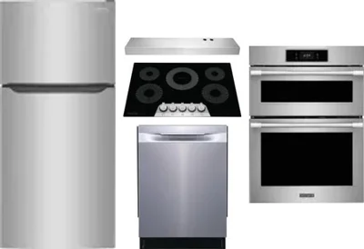 5 Piece Package Includes Refrigerator, Cooktop, Wall Oven, Hood And Dishwasher