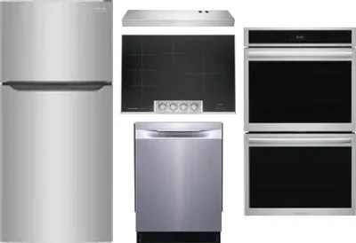 5 Piece Package Includes Refrigerator, Cooktop, Wall Oven, Hood And Dishwasher
