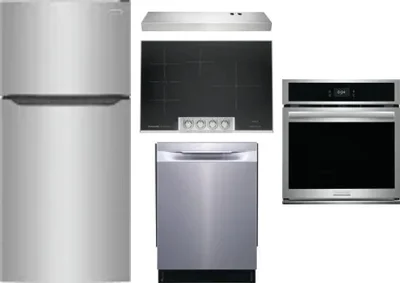 5 Piece Package Includes Refrigerator, Cooktop, Wall Oven, Hood And Dishwasher