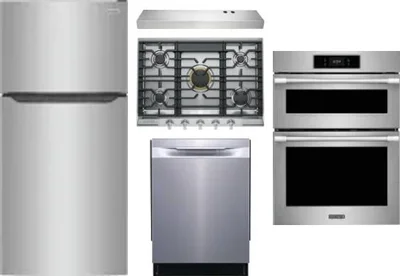 5 Piece Package Includes Refrigerator, Cooktop, Wall Oven, Hood And Dishwasher