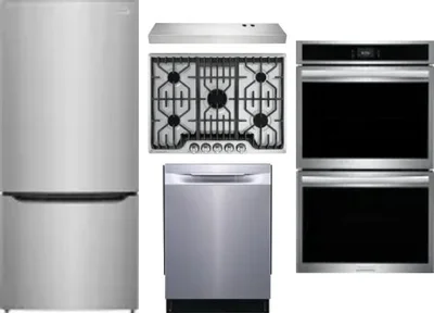 5 Piece Package Includes Refrigerator, Cooktop, Wall Oven, Hood And Dishwasher