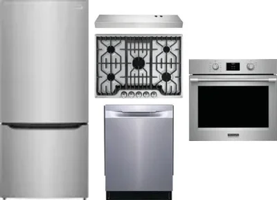 5 Piece Package Includes Refrigerator, Cooktop, Wall Oven, Hood And Dishwasher