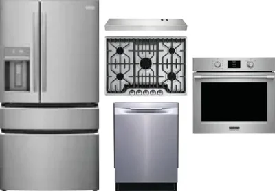 5 Piece Package Includes Refrigerator, Cooktop, Wall Oven, Hood And Dishwasher