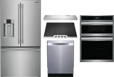 5 Piece Package Includes Refrigerator, Cooktop, Wall Oven, Hood And Dishwasher