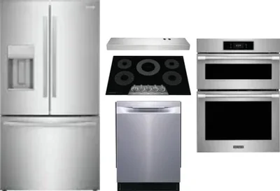 5 Piece Package Includes Refrigerator, Cooktop, Wall Oven, Hood And Dishwasher