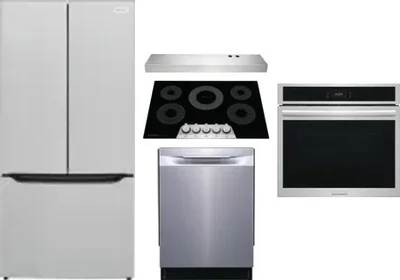 5 Piece Package Includes Refrigerator, Cooktop, Wall Oven, Hood And Dishwasher
