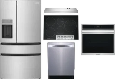 5 Piece Package Includes Refrigerator, Cooktop, Wall Oven, Hood And Dishwasher