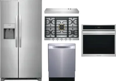 5 Piece Package Includes Refrigerator, Cooktop, Wall Oven, Hood And Dishwasher