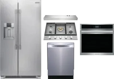 5 Piece Package Includes Refrigerator, Cooktop, Wall Oven, Hood And Dishwasher