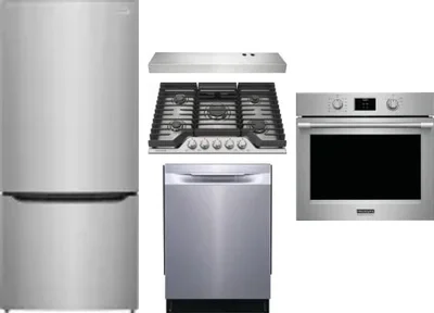 5 Piece Package Includes Refrigerator, Cooktop, Wall Oven, Hood And Dishwasher