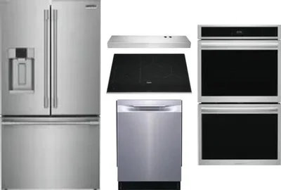 5 Piece Package Includes Refrigerator, Cooktop, Wall Oven, Hood And Dishwasher