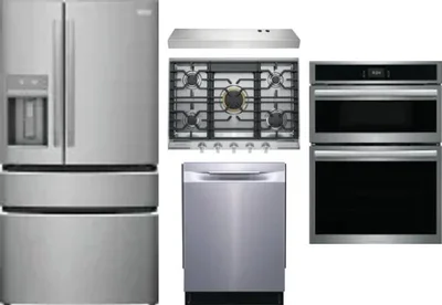 5 Piece Package Includes Refrigerator, Cooktop, Wall Oven, Hood And Dishwasher