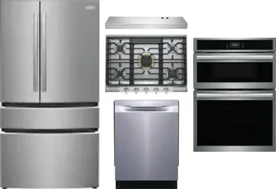 5 Piece Package Includes Refrigerator, Cooktop, Wall Oven, Hood And Dishwasher