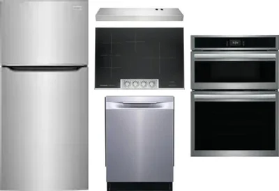 5 Piece Package Includes Refrigerator, Cooktop, Wall Oven, Hood And Dishwasher