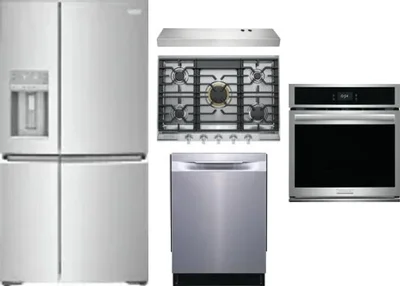 5 Piece Package Includes Refrigerator, Cooktop, Wall Oven, Hood And Dishwasher