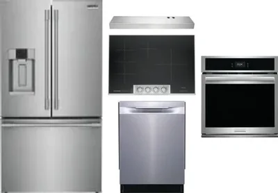 5 Piece Package Includes Refrigerator, Cooktop, Wall Oven, Hood And Dishwasher