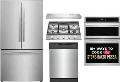 5 Piece Package Includes Refrigerator, Cooktop, Wall Oven, Hood And Dishwasher