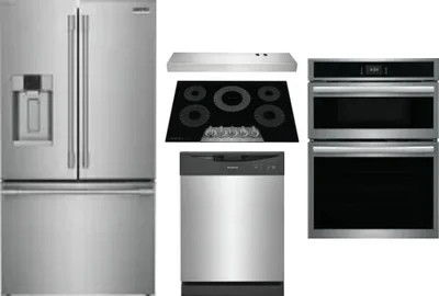 5 Piece Package Includes Refrigerator, Cooktop, Wall Oven, Hood And Dishwasher