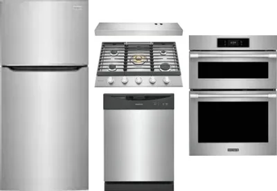 5 Piece Package Includes Refrigerator, Cooktop, Wall Oven, Hood And Dishwasher