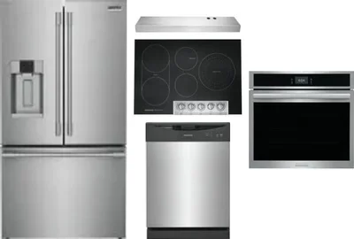 5 Piece Package Includes Refrigerator, Cooktop, Wall Oven, Hood And Dishwasher