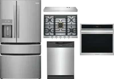 5 Piece Package Includes Refrigerator, Cooktop, Wall Oven, Hood And Dishwasher