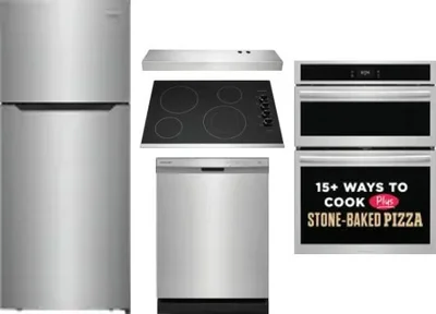 5 Piece Package Includes Refrigerator, Cooktop, Wall Oven, Hood And Dishwasher