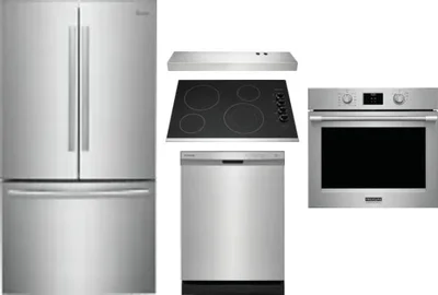 5 Piece Package Includes Refrigerator, Cooktop, Wall Oven, Hood And Dishwasher