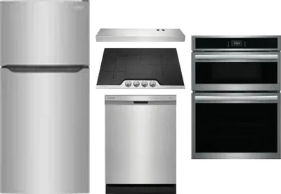 5 Piece Package Includes Refrigerator, Cooktop, Wall Oven, Hood And Dishwasher