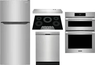 5 Piece Package Includes Refrigerator, Cooktop, Wall Oven, Hood And Dishwasher
