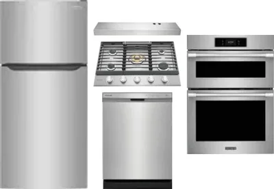 5 Piece Package Includes Refrigerator, Cooktop, Wall Oven, Hood And Dishwasher