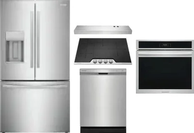 5 Piece Package Includes Refrigerator, Cooktop, Wall Oven, Hood And Dishwasher