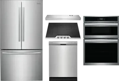 5 Piece Package Includes Refrigerator, Cooktop, Wall Oven, Hood And Dishwasher
