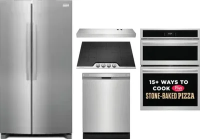 5 Piece Package Includes Refrigerator, Cooktop, Wall Oven, Hood And Dishwasher