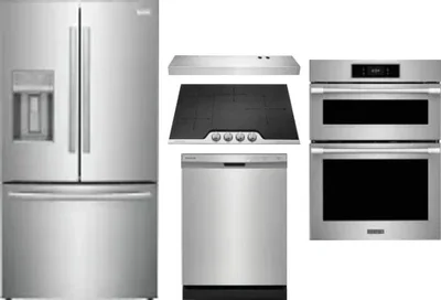 5 Piece Package Includes Refrigerator, Cooktop, Wall Oven, Hood And Dishwasher