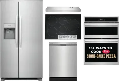 5 Piece Package Includes Refrigerator, Cooktop, Wall Oven, Hood And Dishwasher