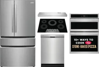 5 Piece Package Includes Refrigerator, Cooktop, Wall Oven, Hood And Dishwasher